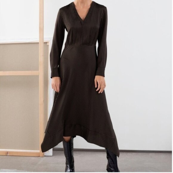 & Other Stories Dresses & Skirts - & Other Stories V-neck Striped Handkerchief Midi Dress Long Sleeve Size 12